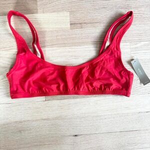 J Crew Swim Bikini Top Coral Red Scoop Neck Sporty Size L